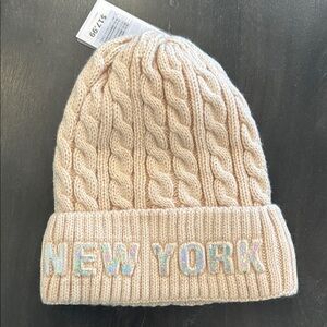New York Beige Knit Beanie